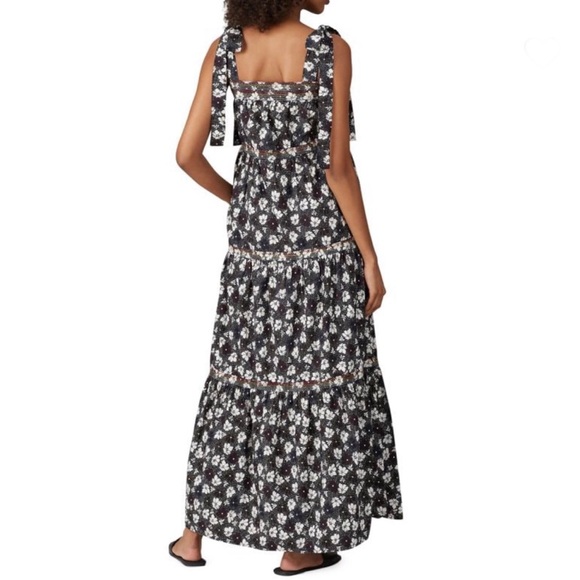 WARM Big Love Maxi Dress Black Multicolor Floral Tiered In Plumeria Print - Picture 5 of 12